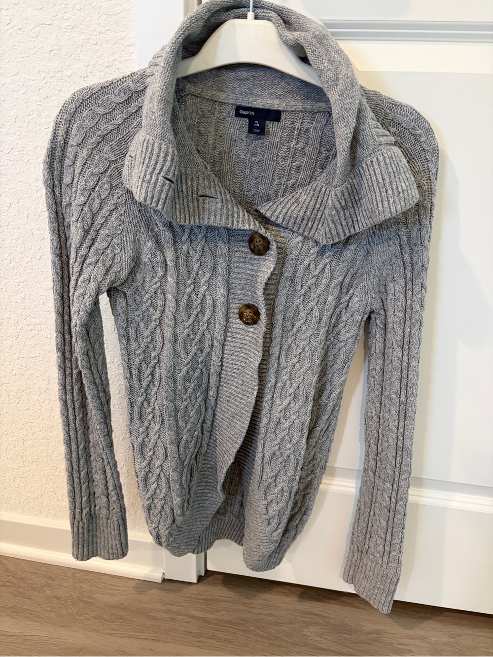GapKids Gray Cable Knit Shawl Collar Cardigan Sweater XL 12